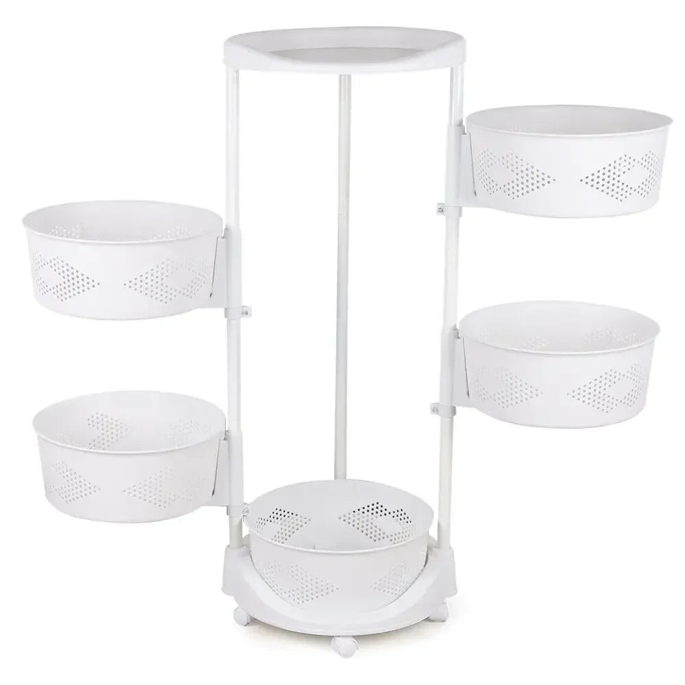 5 Tier Rotating Kitchen Organizer Rack 360° Swivel Baskets Adjustable Height with Wheels