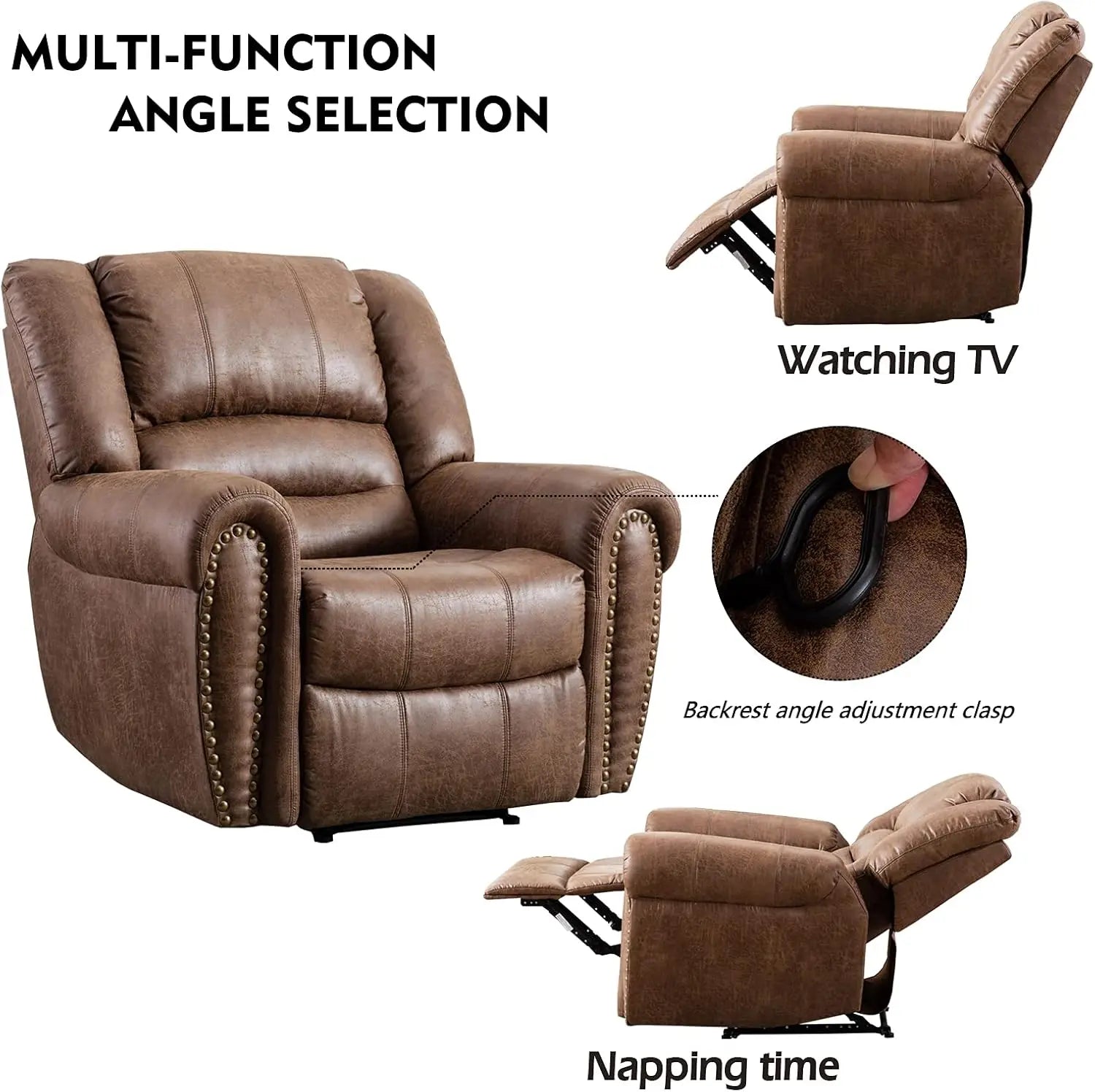 Manual Leather Recliner Chair, Classic and Traditional Recliner Chair with Comfortable Arms