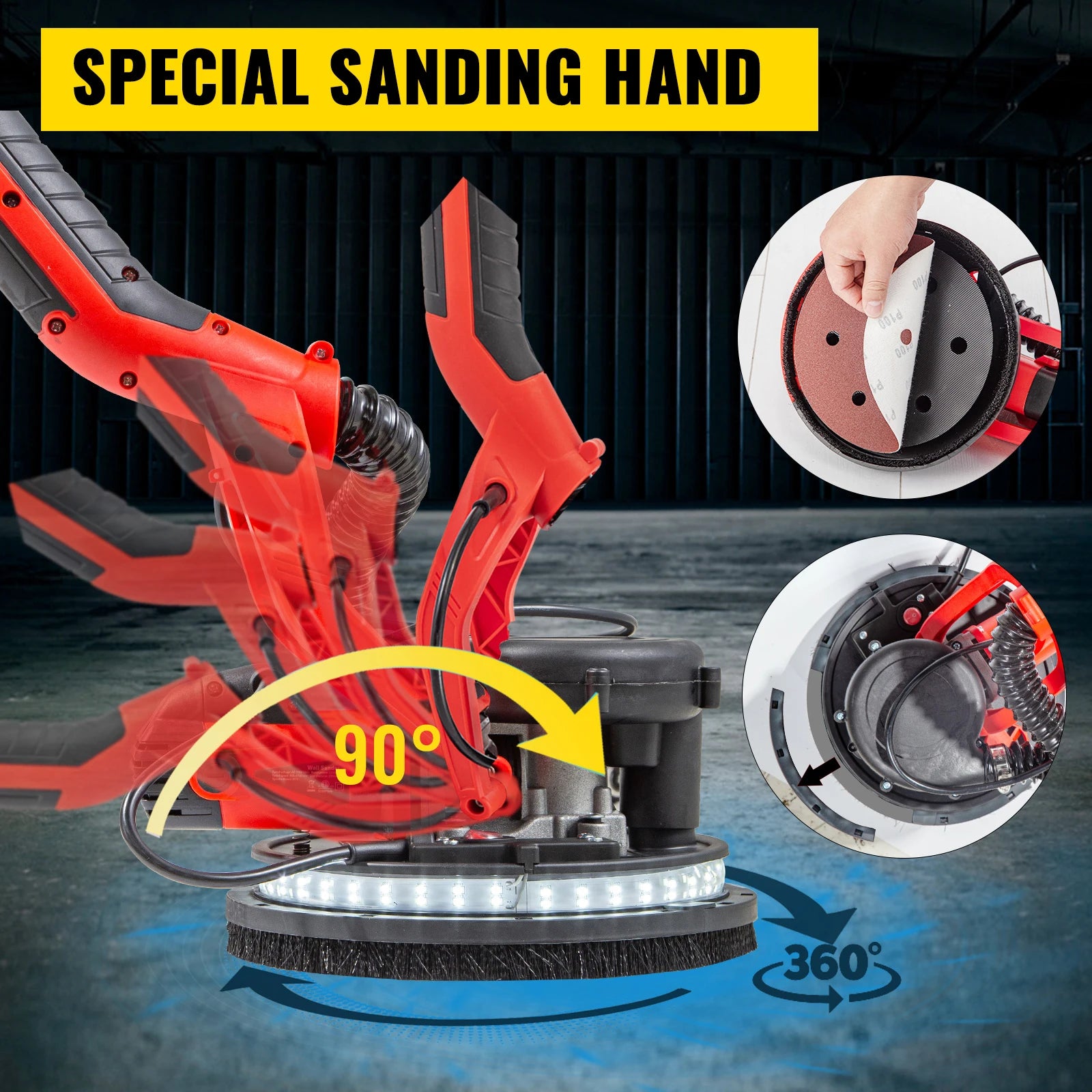 850W Variable Speed 800-1750 RPM Electric Drywall Sander with Telescope Handle