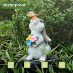 Solar Bunny Statue Garden Decor with Butterfly LED Light