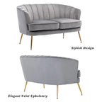 Contemporary Velvet Loveseat Chair with Gold-Finished Metal Legs, 2-Seat Sofa for Living Room, Bedroom, Home Office, Grey