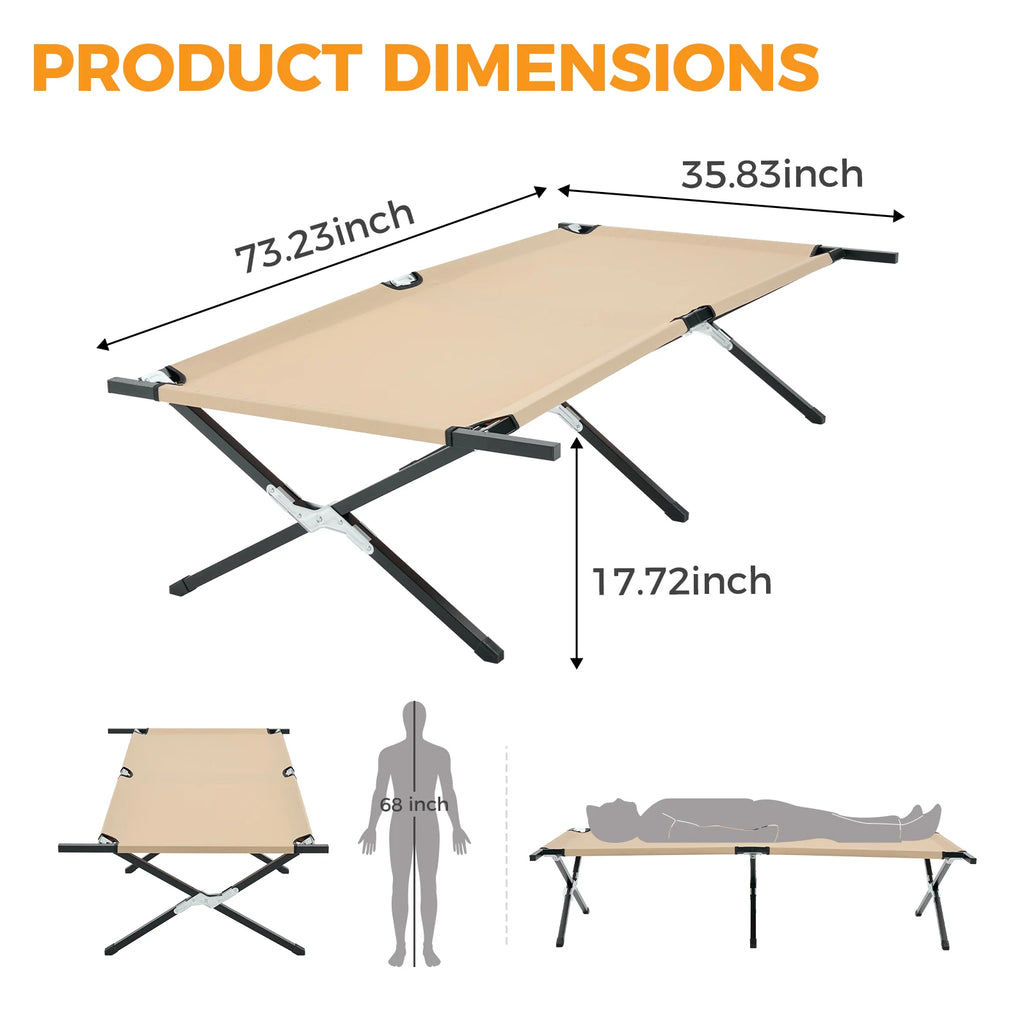 73" x 36" Portable Folding Sleeping Cot 300 LBS Capacity Sturdy Frame for Outdoor