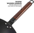 14-Inch Flat Bottom Carbon Steel Wok Pan for Stir Frying and Cooking