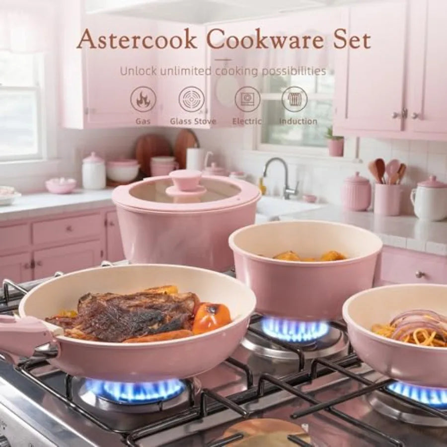 Pots and Pans Set Non Stick, Ceramic Cookware Set Detachable Handle, Oven Safe