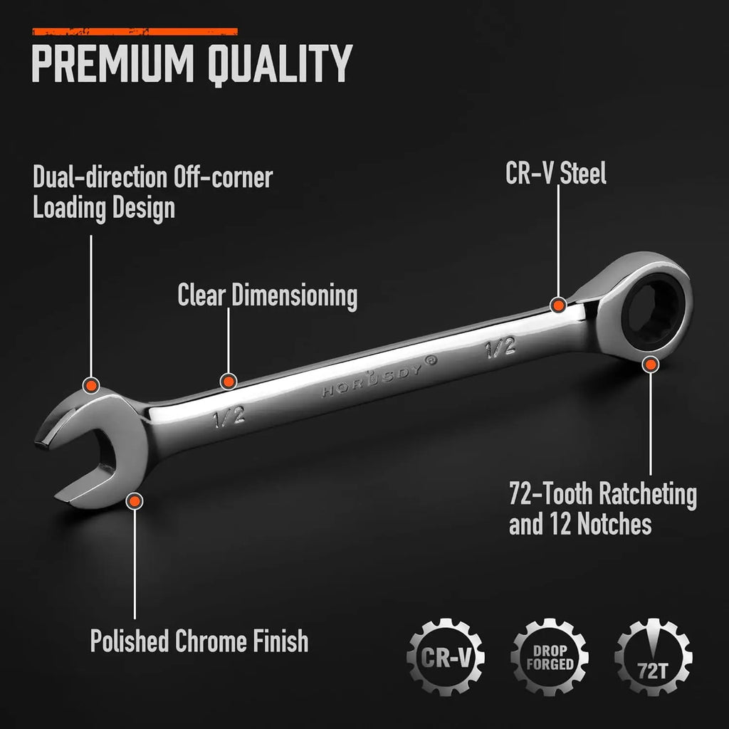 26-Piece Ratcheting Wrench Set with Organizer | Metric & SAE Sizes | 72-Tooth Chrome Vanadium Steel