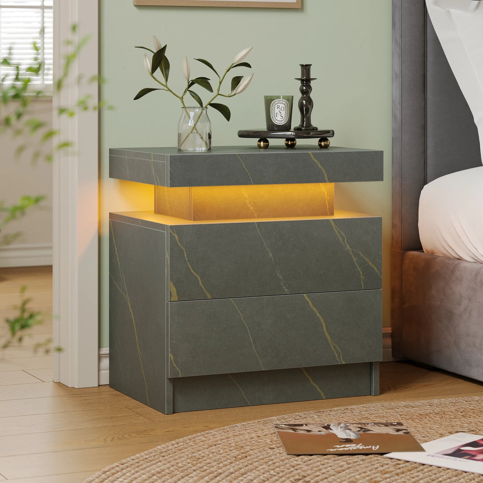 LED Nightstands with 2 Drawers