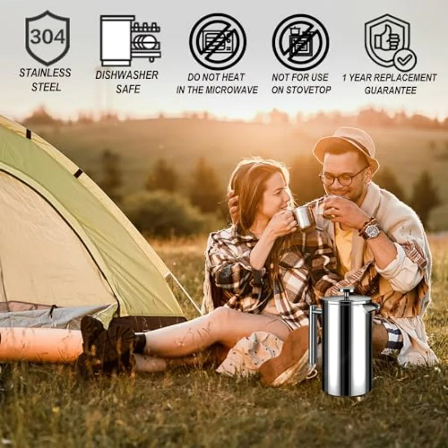 Large French Press Coffee Maker 50oz (1.5L), 304 Stainless Steel Double Wall Insulated Press for Camping, Backpacking