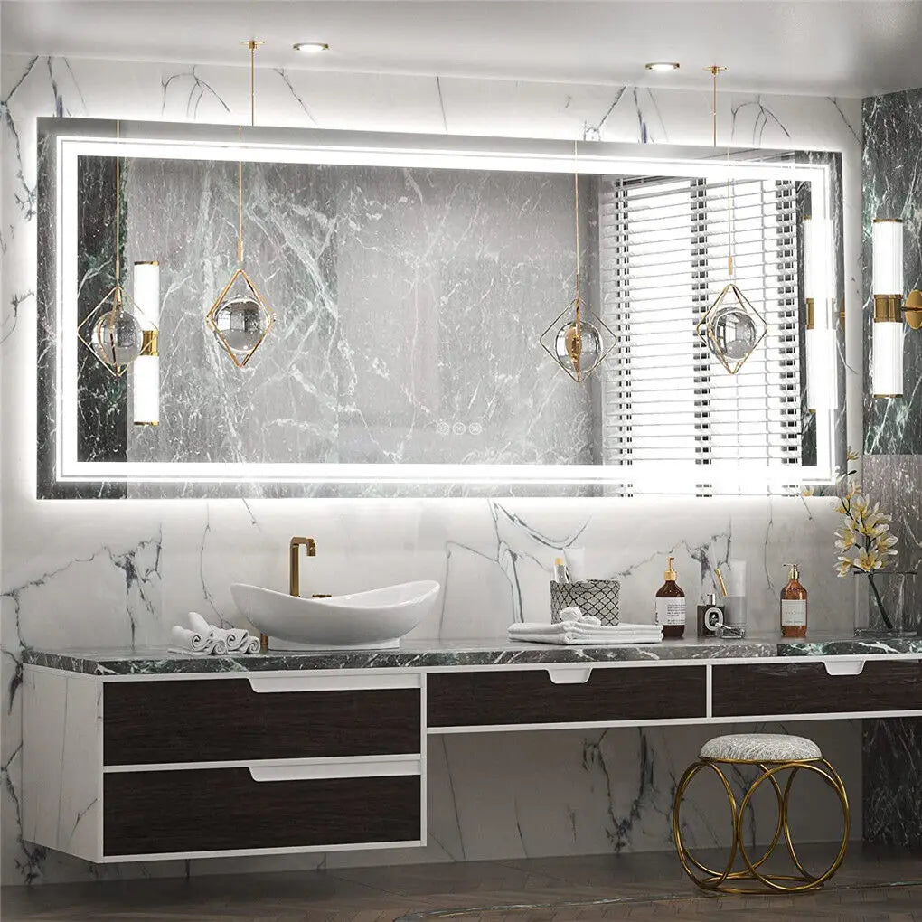 Large Full-Length Mirror for Bathroom Double Sink with 3-Color Lights Adjustable