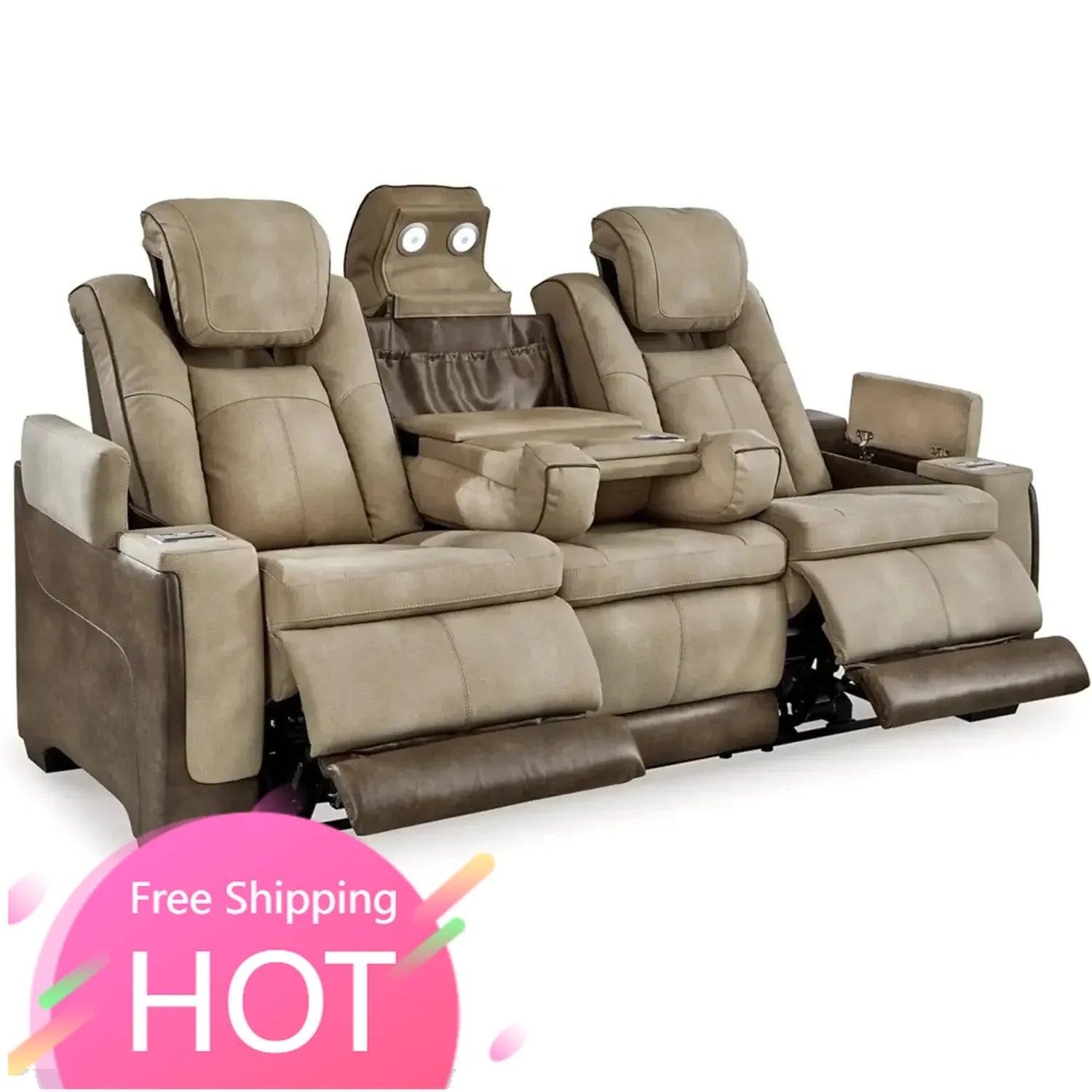 Power Reclining Sofa with Adjustable Headrest