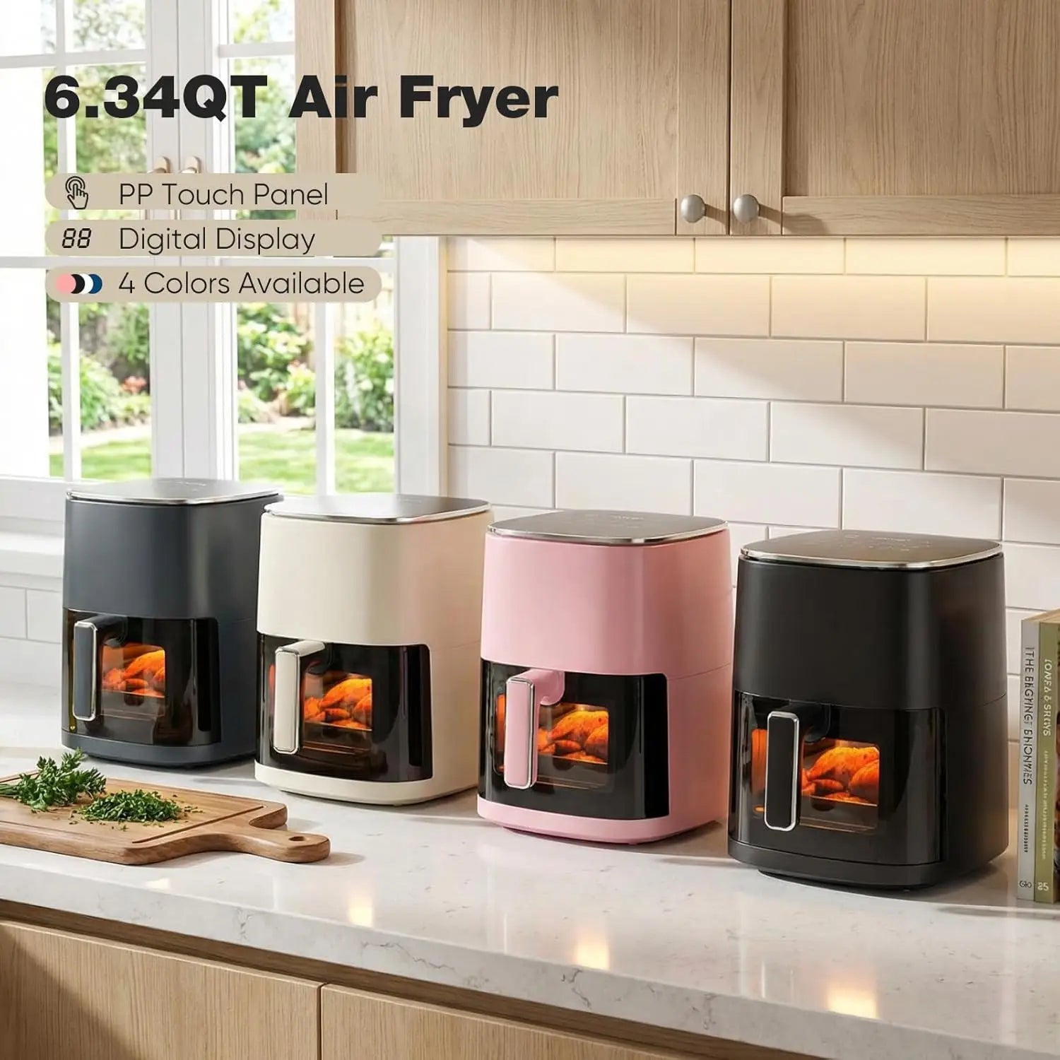 Air Fryer, 6-Quart with Viewing Window, 12-in-1 Functions, Pink