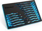 Super-Thin Open End Wrench Set, SAE & Metric, 16-Piece with EVA Tray for Tight Spaces