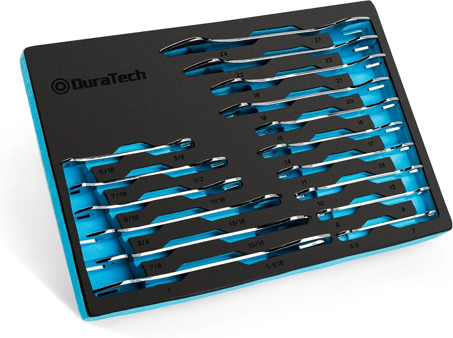 Super-Thin Open End Wrench Set, SAE & Metric, 16-Piece with EVA Tray for Tight Spaces