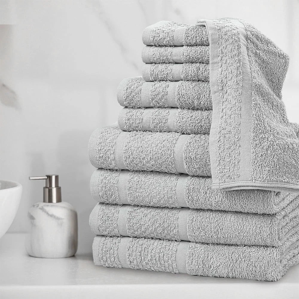 10 Piece Cotton Towel Set Soft Absorbent Bath Towels Quick Dry Durable Washcloths Hand Towels Popcorn Textured