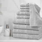 10 Piece Cotton Towel Set Soft Absorbent Bath Towels Quick Dry Durable Washcloths Hand Towels Popcorn Textured