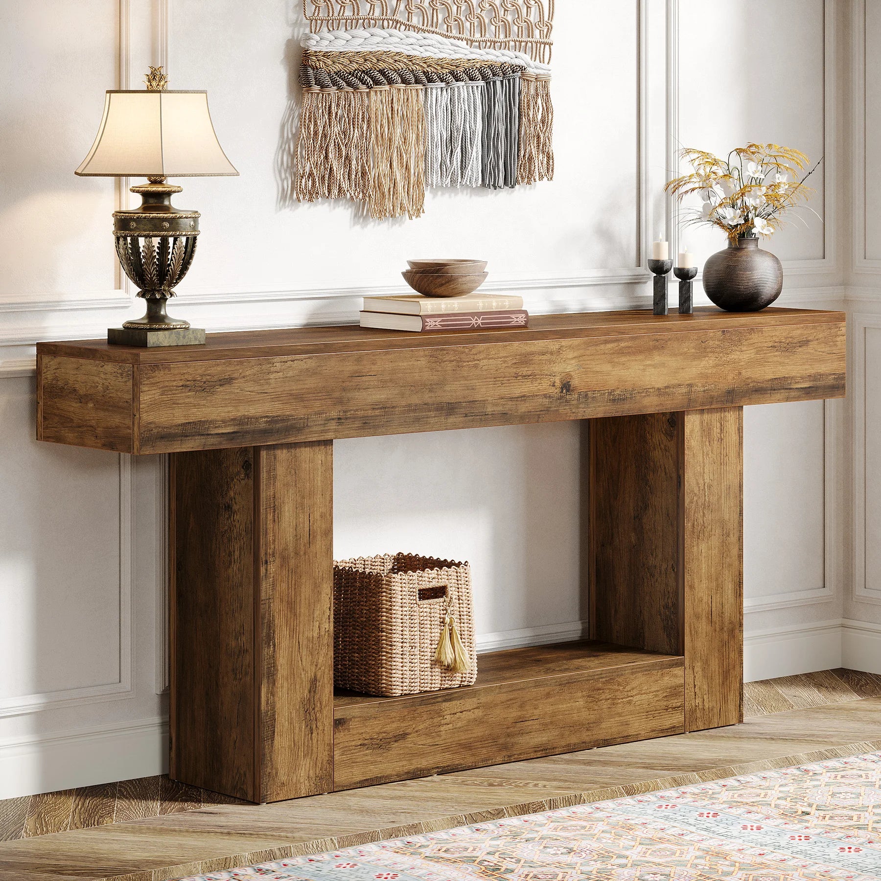 Farmhouse 2-Tier Entryway Table with U-Shaped Base