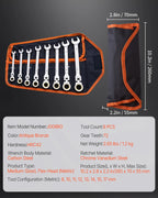 Flex-Head Ratcheting Wrench Set 8pcs Combination WrenchSet Roll-up PouchSteel Flexible Ratcheting Wrench Set SAE Metric