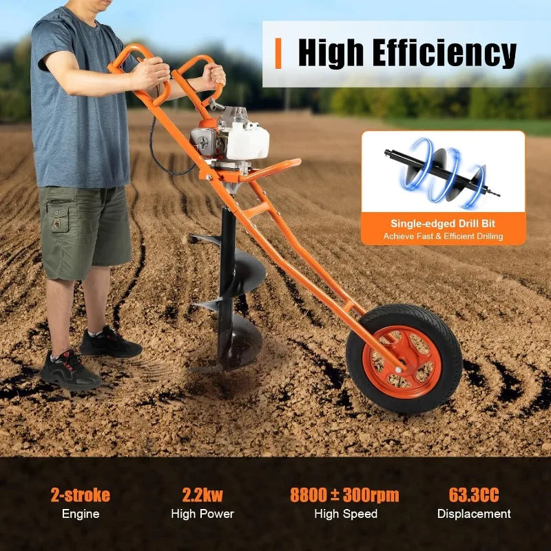 63CC Gas Powered 2.2kw Post Hole Digger Wheelbarrow