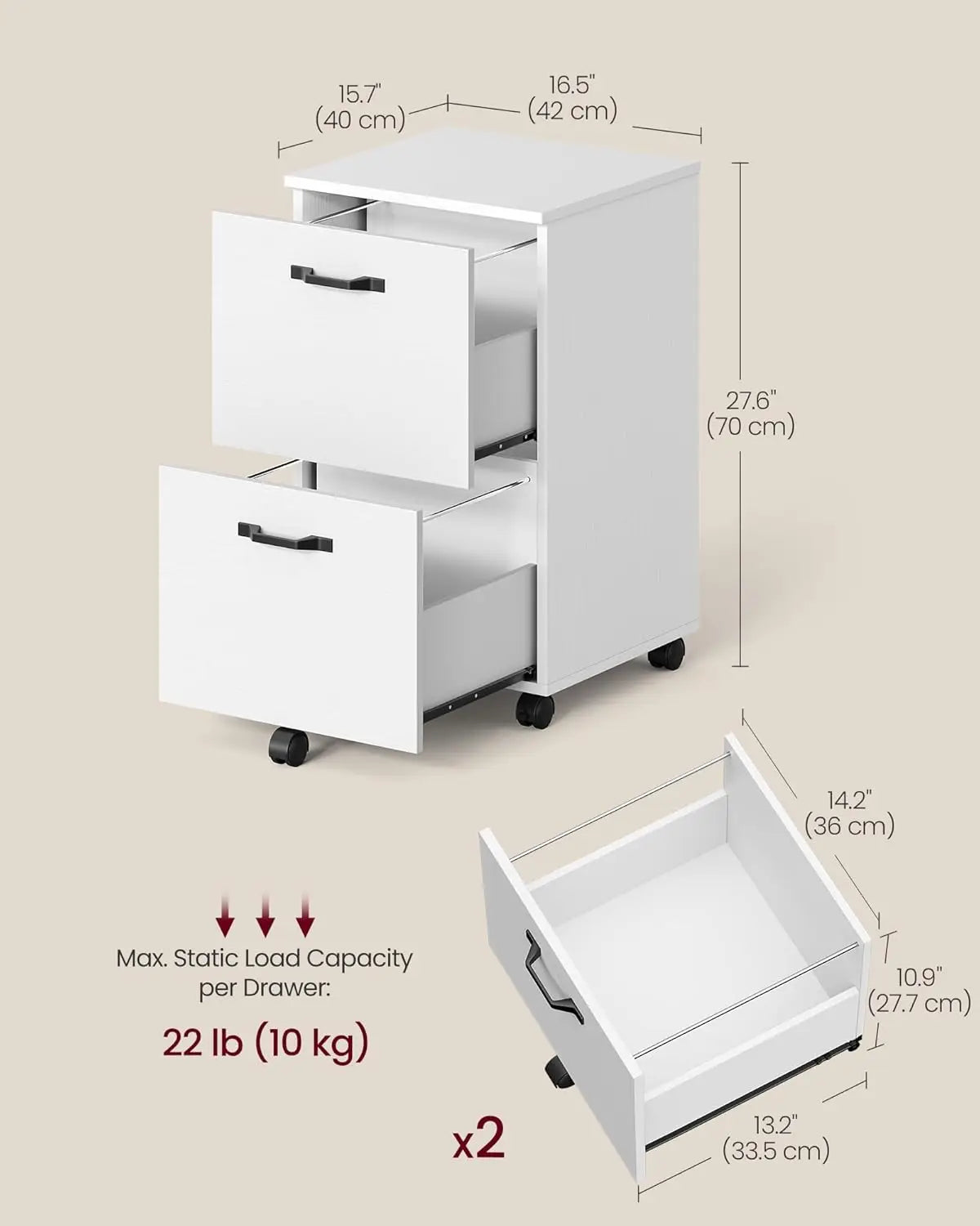 2-Drawer File Cabinet for Home Office, Printer Stand