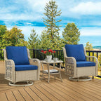 3-Piece Wicker Swivel Rocking Patio Set, 2 Chairs & Glass Table