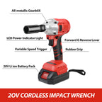 20V Cordless Electric Impact Wrench 1/2 Inch Power Tool Set with Brushless Drill Driver