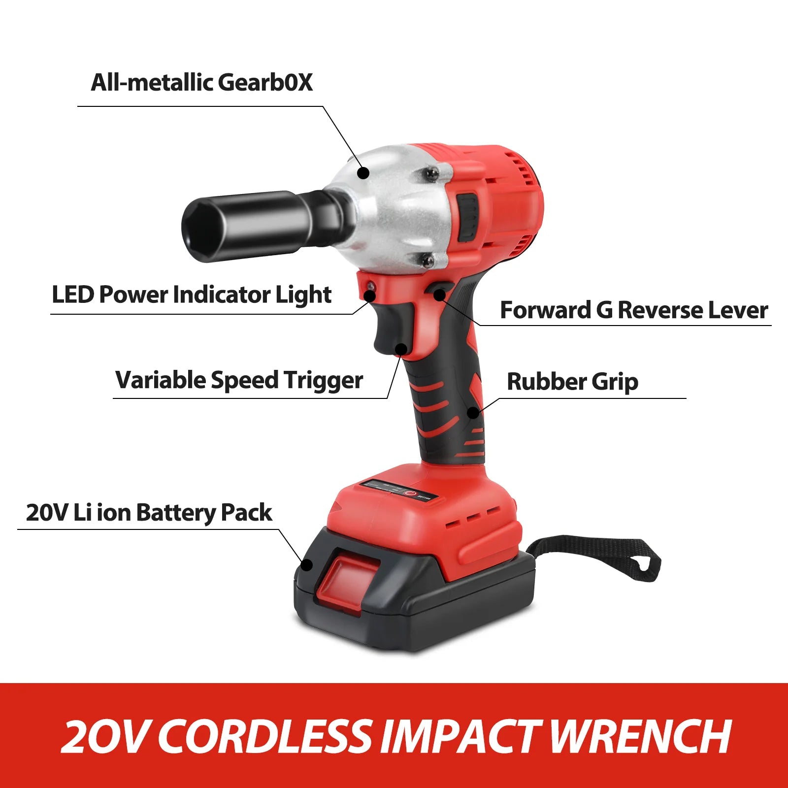 20V Cordless Electric Impact Wrench 1/2 Inch Power Tool Set with Brushless Drill Driver