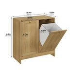 Tilted Laundry Hamper with 2 Removable Baskets, Free-Standing with Anti-Tip Kit, Oak