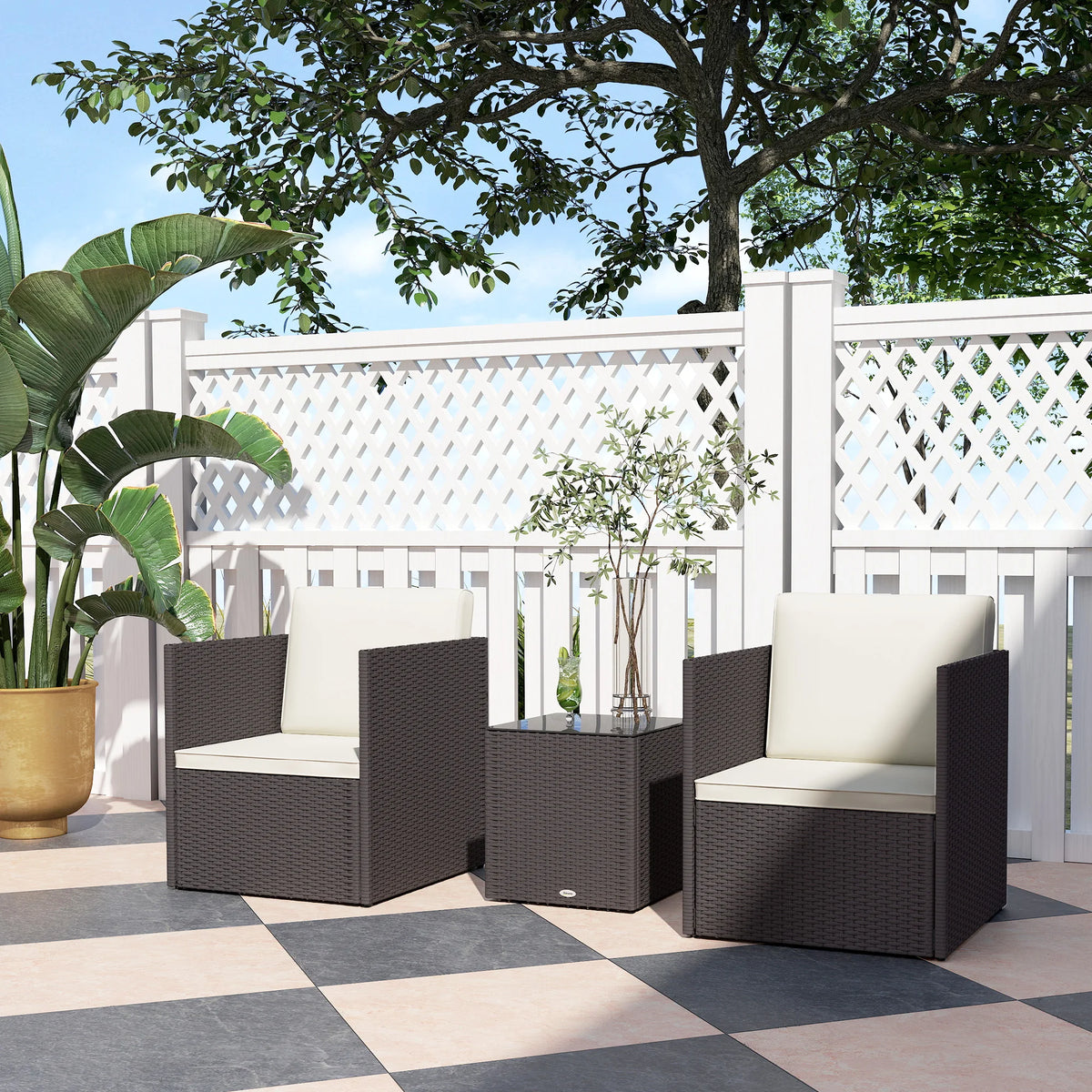 3 Piece Patio Furniture Set, Folding Wicker Bistro Furniture Sets, Brown