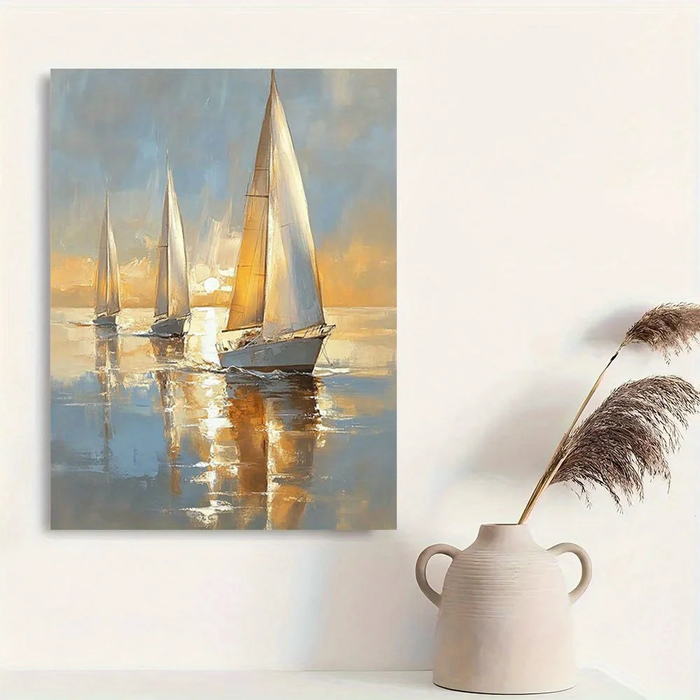 Charming Sailing Boat At Sea - Soft Pastel Canvas Art