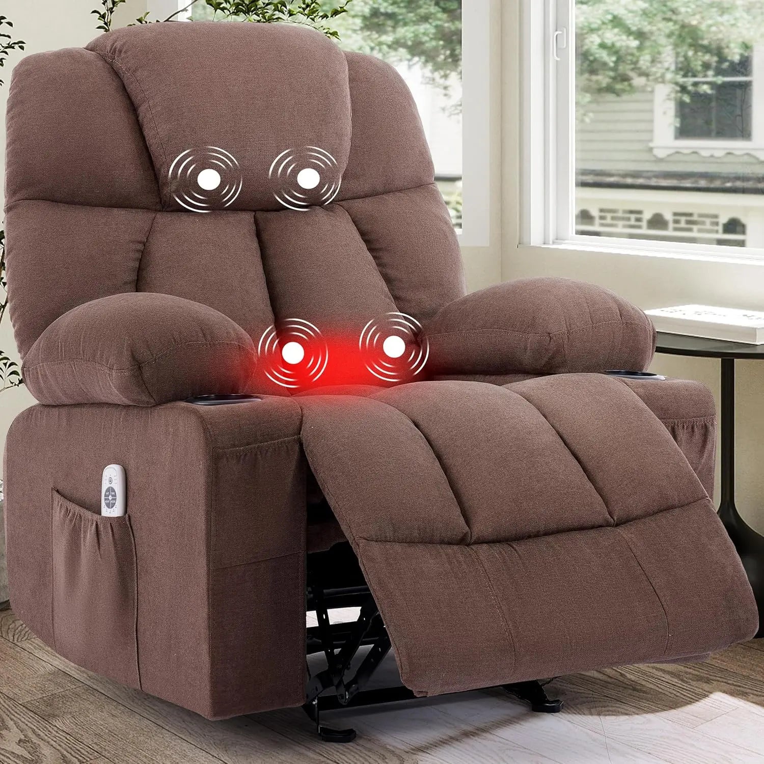 Massage Rocker Recliner Chair with Heat & Vibration 4 Pockets 2 Cup Holders