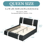 Modern Faux Leather Bed Frame with Iron Pieces Decor, Low Profile Platform Bed Adjustable Headboard