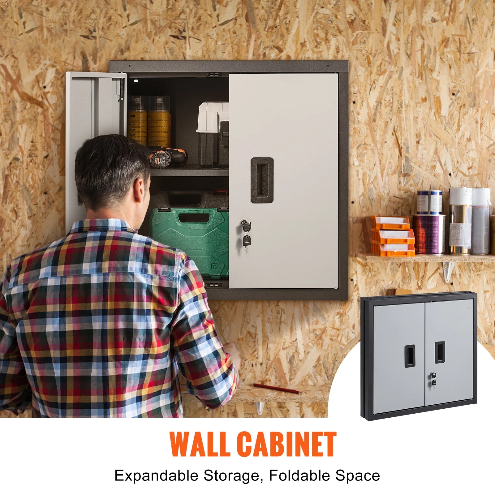 Wall Cabinet Metal Garage Locker Mounted Tool Chest Adjustable Shelf