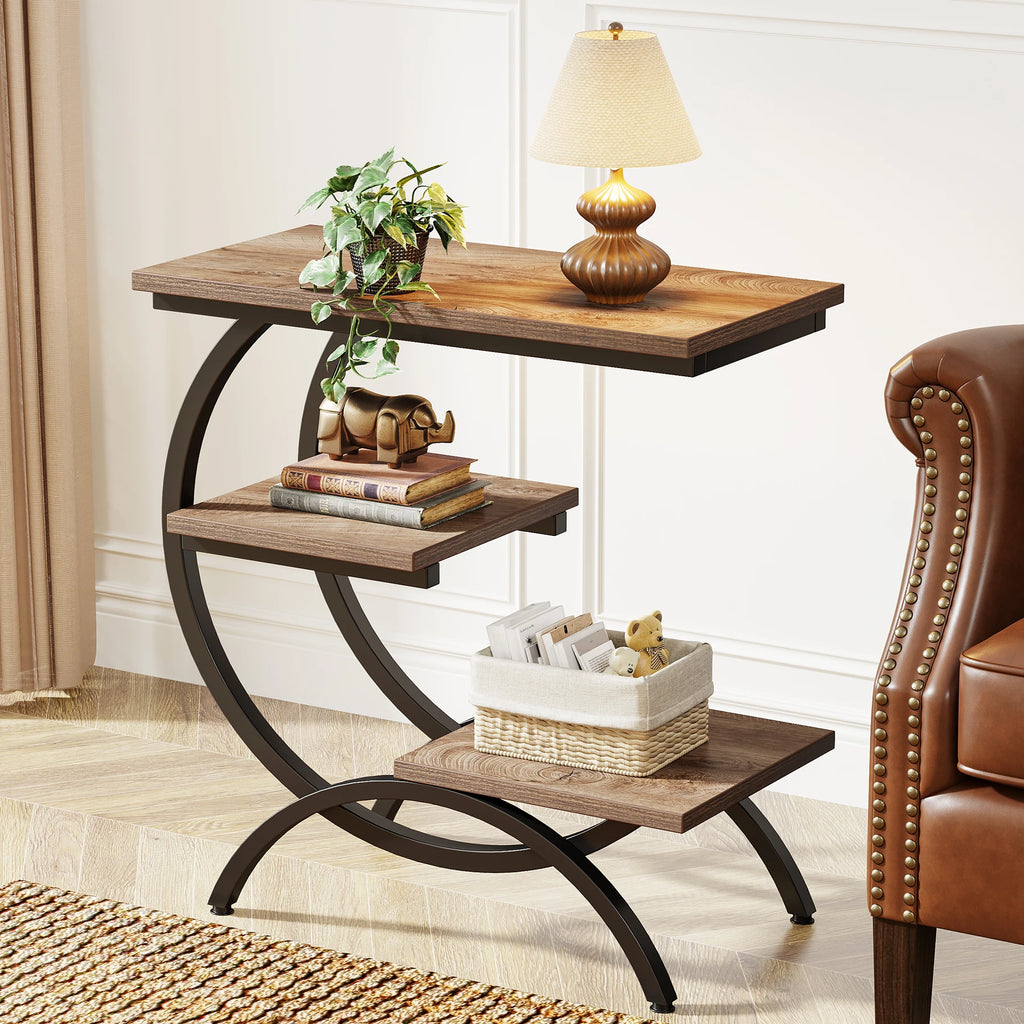Industrial 3-Tier Small Table for Couch, Bedside
