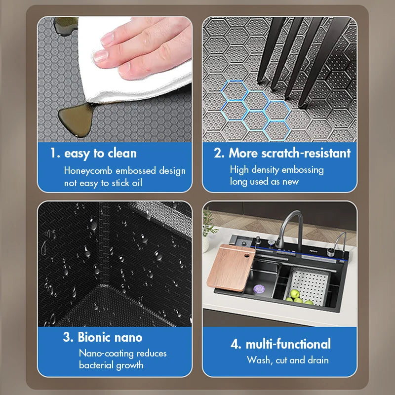 304 Stainless Steel Waterfall Kitchen Sink Large Single Slot