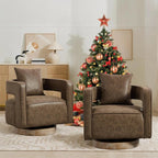 Upholstered Swivel Accent Chair Set of 2 Linen Open Back Barrel Chair with Pillow
