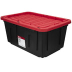 (6 pack/ 4pack) Large Storage Bin, 27 Gallon Plastic Storage Container with Snap-On Lid, Black and Red