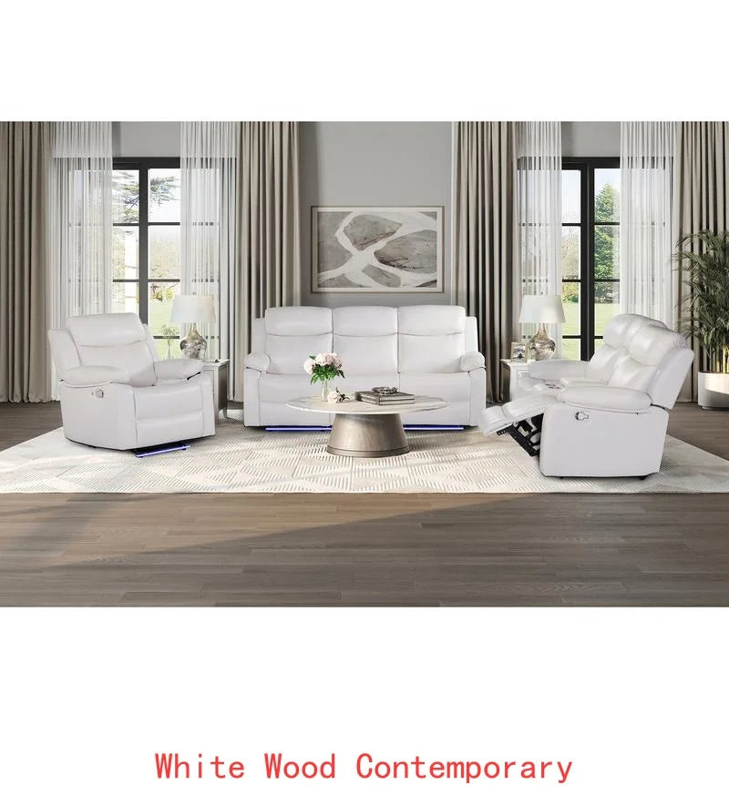 3-Piece Reclining Sofa Set with LED Lights – Sofa, Loveseat & Recliner for Living Room Comfort