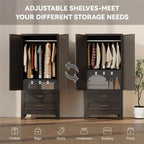 71" Metal Wardrobe Cabinet with Hanging Rod, Adjustable Shelves
