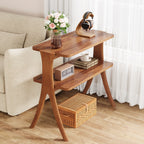 Narrow End Table with 2-Tier Storage Shelf and Solid Wood Legs, Slim Bedside Table