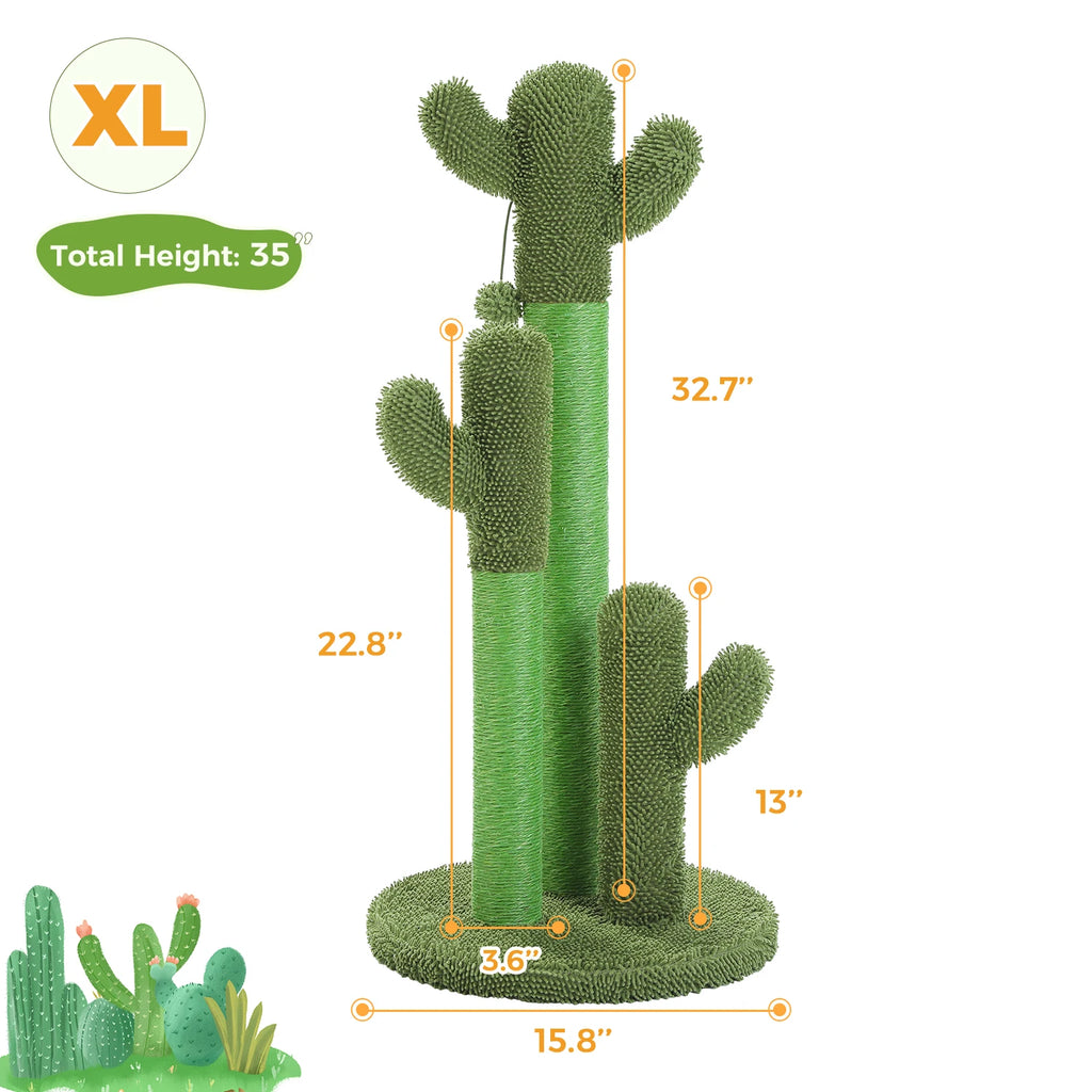 Cactus Cat Tree with Large Condo, Hammock, Dangling Ball, Scratching Post for Indoor