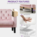Pink Velvet Loveseat Sofa Set w/ 2 USB & 2 Cupholders