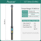 Digital Torque Wrench 1-340N.m 2% Accuracy Preset & LED/Buzzer Alerts for Bike Motorcycles Automotive Mechanical Tool