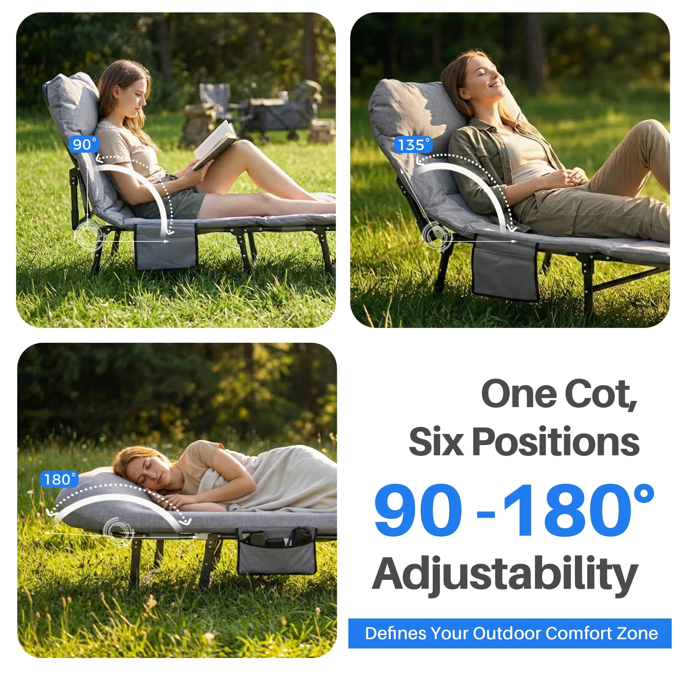 Adjustable Folding Camping Bed with Mattress Lightweight with Carry Bag 6 Angle Foldable Camping Bed for Camp Outdoor Supports 450 lbs