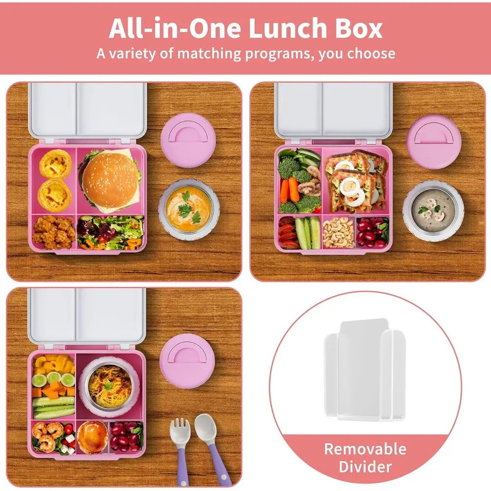 Thermo Food Container, 4-Component Lunch Box, Adjustable Divider, Leakproof, Includes Utensils