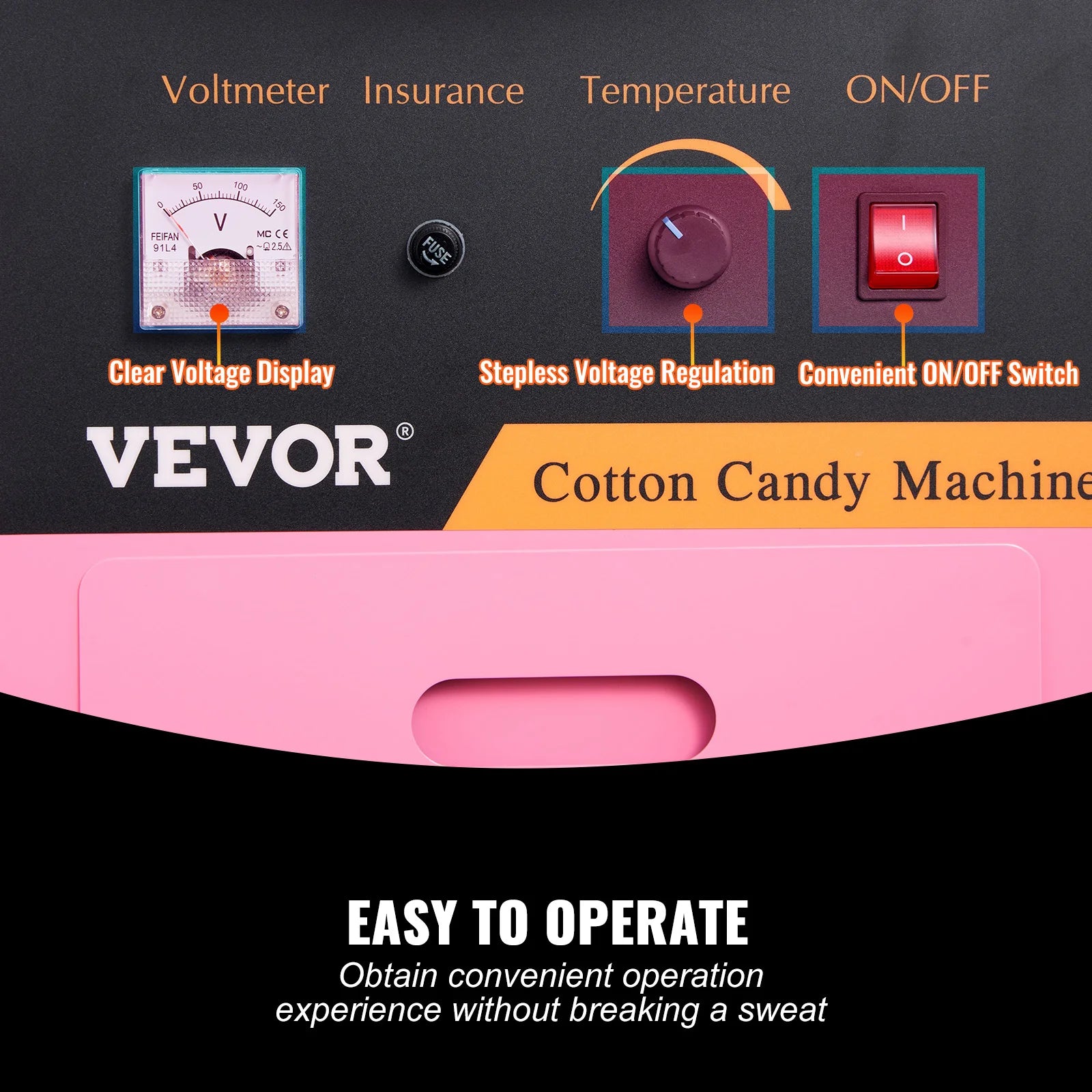 Electric Cotton Candy Machine with Cart 1000W Commercial Floss Maker with Stainless Steel Bowl Sugar Scoop and Drawer