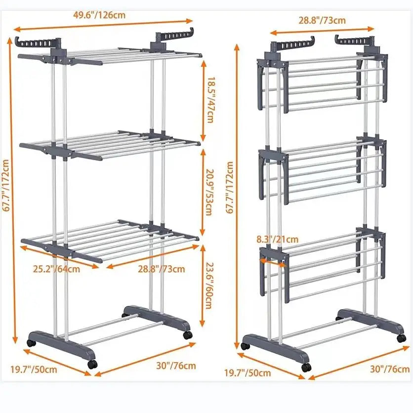 Clothes Drying Rack Stand 4-Tier Foldable Stainless Steel