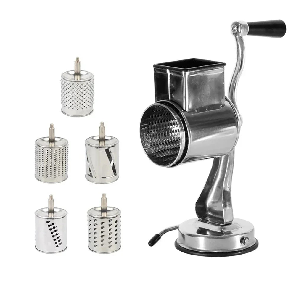 Rotary Grinder Set With 5 Drums, Vegetable Slicer, Cutter, Stainless Steel