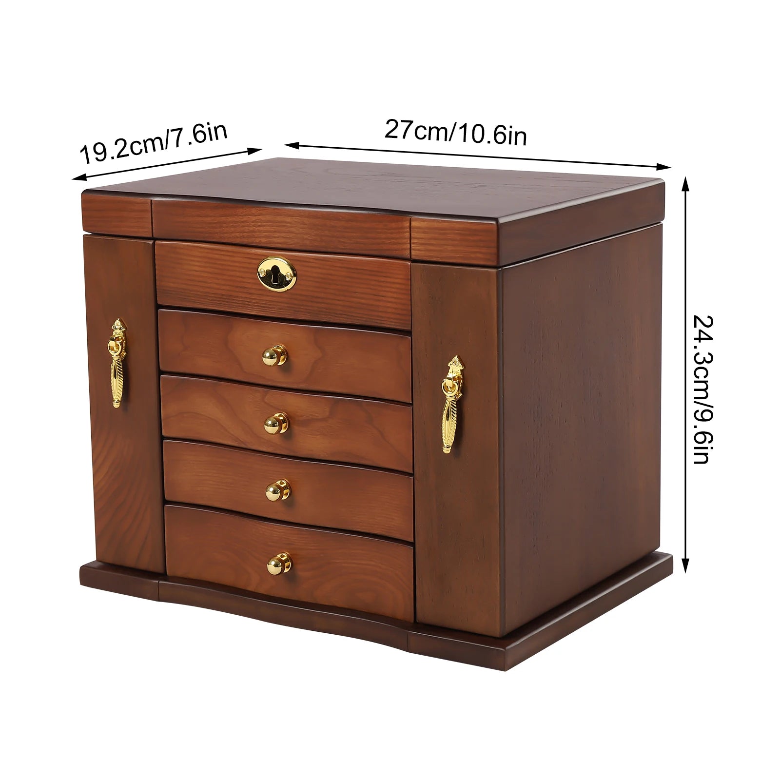 Wooden Jewelry Box with Lock Retro Drawer Style Display