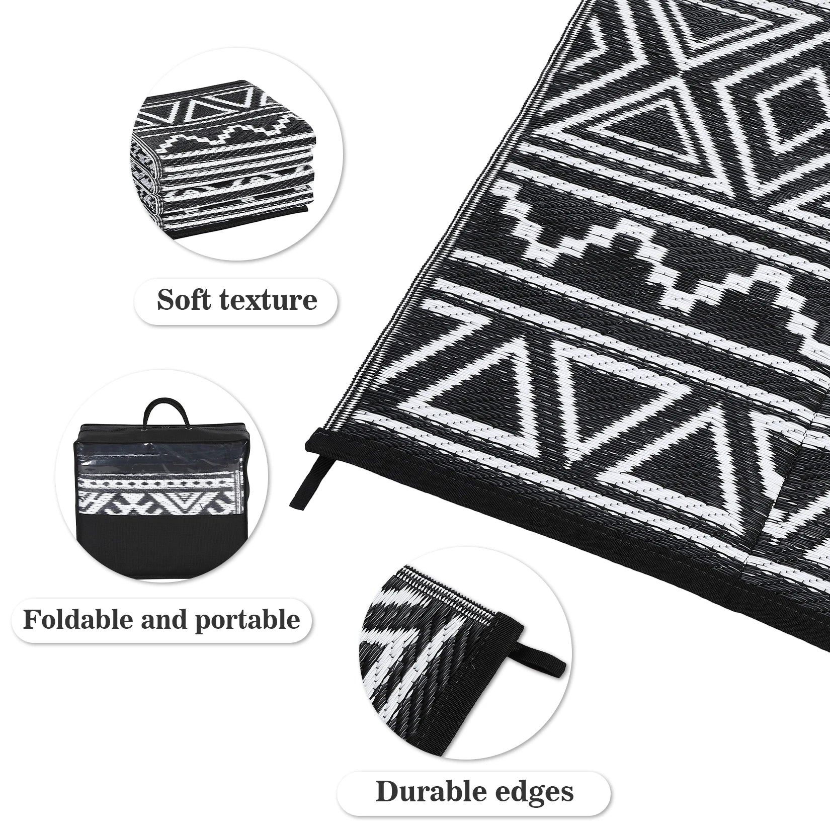 6x9 Patio Waterproof, Large Boho Portable Outdoor Area Rug