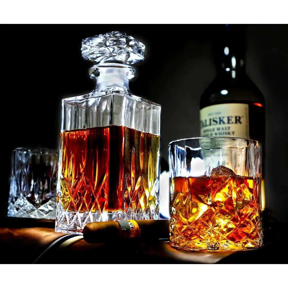 5-Piece Crystal Whiskey Decanter Set with 4 Glasses