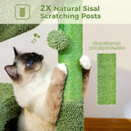 Cactus Cat Tree with Large Condo, Hammock, Dangling Ball, Scratching Post for Indoor